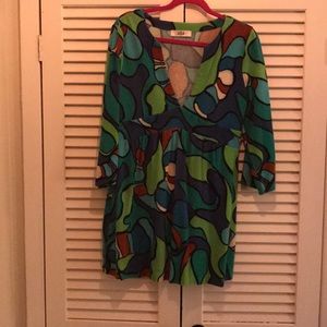 Tibi Green Blue Terry Cloth Mod Mini Dress